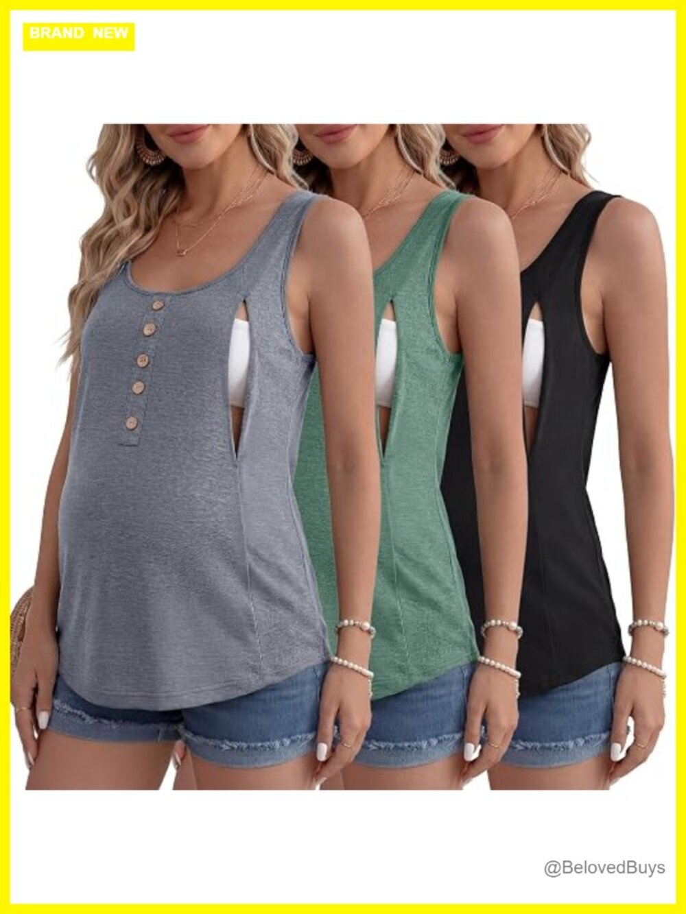 3 Pack Nursing Tank Tops With Hidden Zippers Sleeveless Breastfeeding Shirts